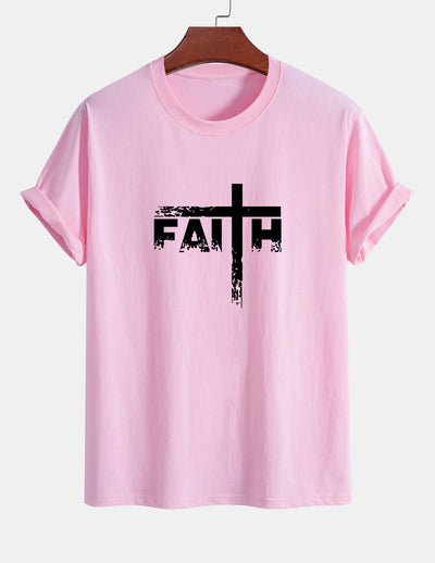 Regular Fit Faith Cross Print Cotton T-Shirt