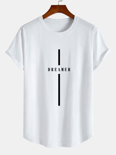 Stripe Dreamer Print Cotton Arc Hem T-Shirt