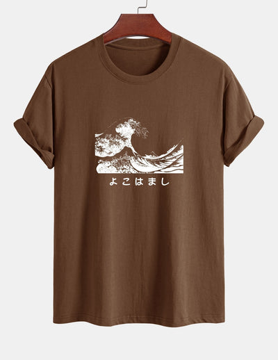 Regular Fit Waves Ukiyo-e Print Cotton T-Shirt