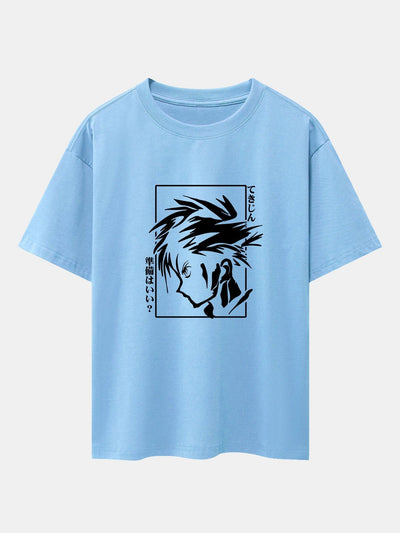 Japanese Comic Male Print Drop Shoulder Oversize T-Shirt