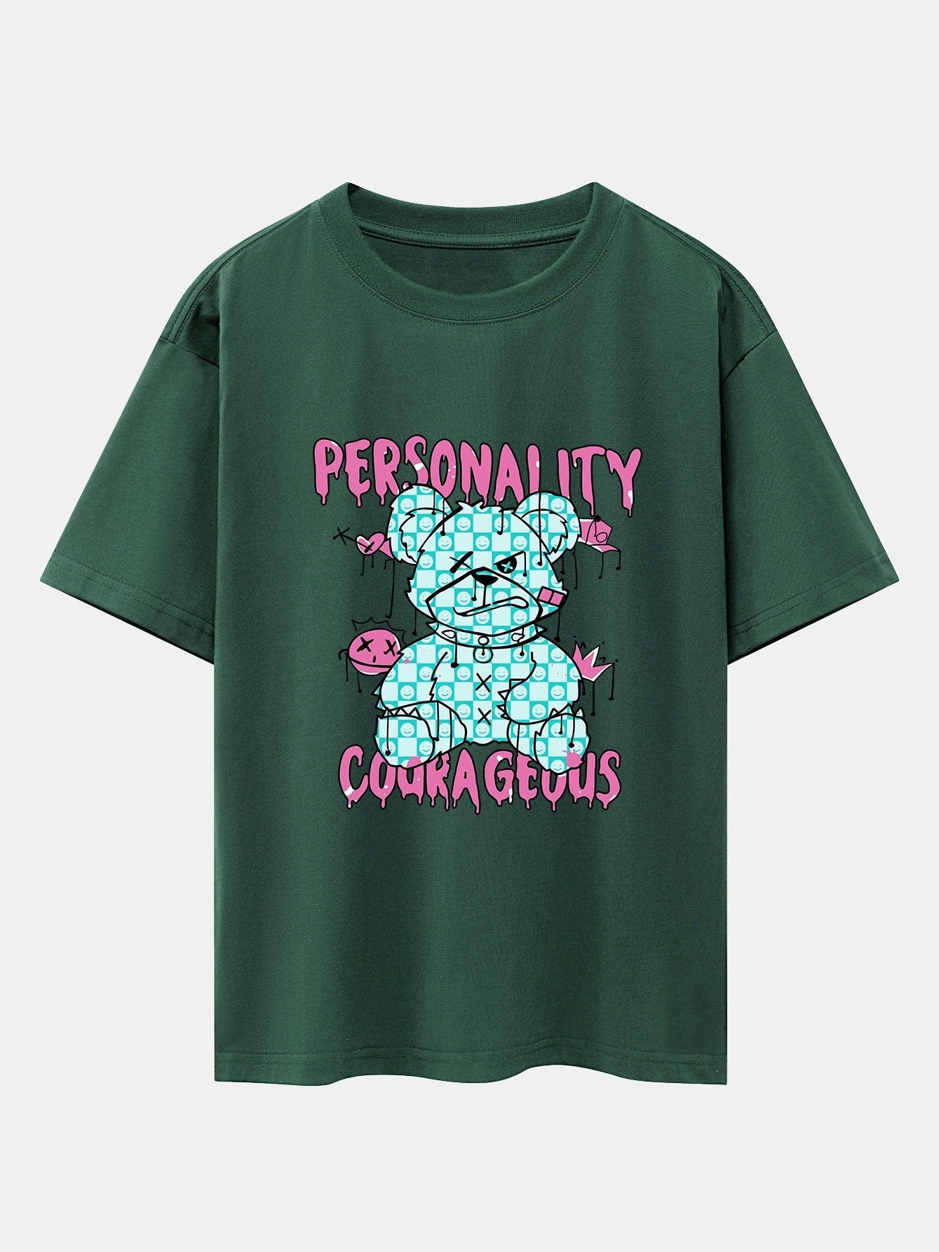 Dissolving Bear Slogan Print Drop Shoulder Oversize T-Shirt