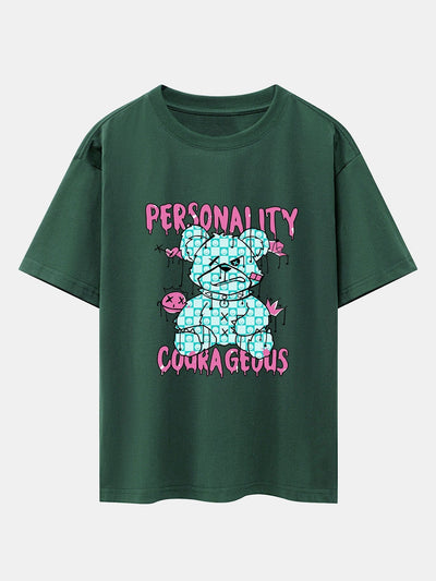Dissolving Bear Slogan Print Drop Shoulder Oversize T-Shirt