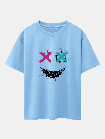 Graffiti Smiley Face Print Drop Shoulder Oversize T-Shirt
