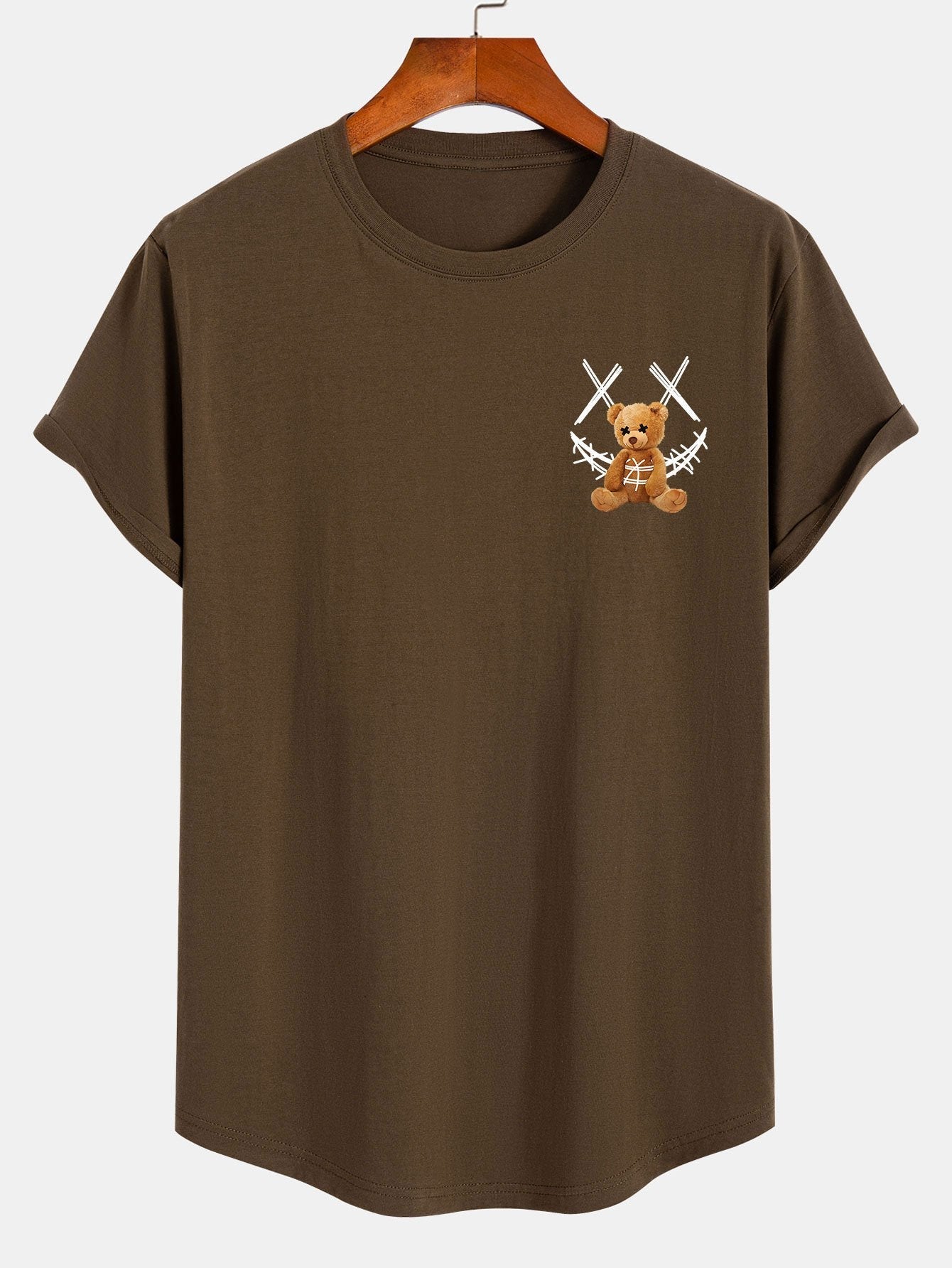 Smiley Bear Print Cotton Arc Hem T-Shirt