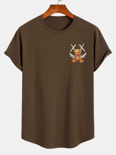Smiley Bear Print Cotton Arc Hem T-Shirt