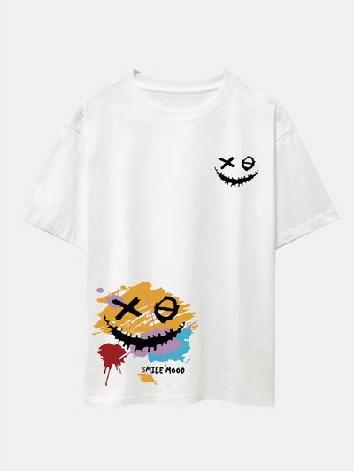Graffiti Smiley Face Print Drop Shoulder Oversize T-Shirt