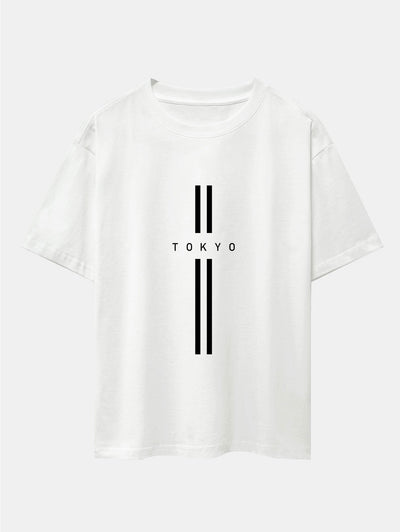 Stripe Tokyo Print Drop Shoulder Oversize T-Shirt