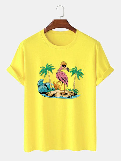Flamingo On Vacation Print T-Shirt