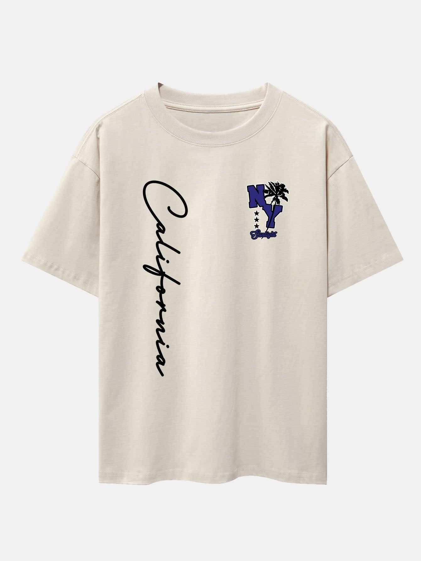 New York California Palm Tree Print Drop Shoulder Oversize T-Shirt