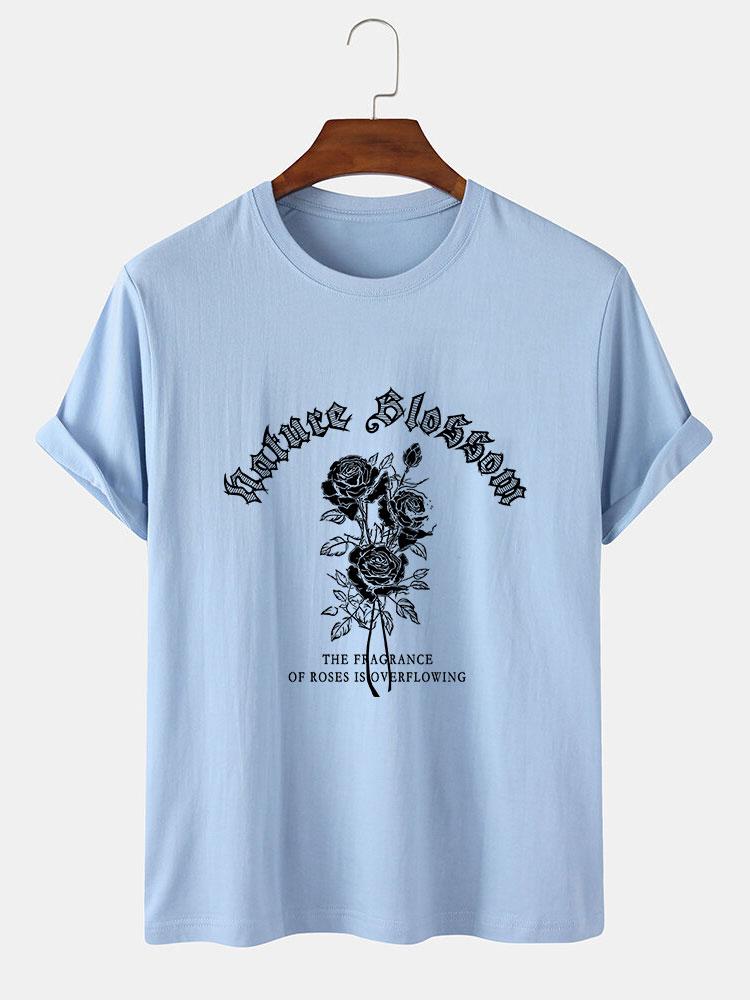 Gothic Style Rose Print T-Shirts