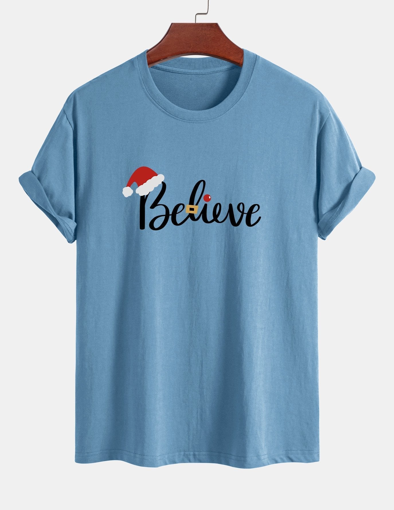 Regular Fit Christmas Believe Print Cotton T-Shirt