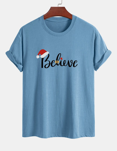 Regular Fit Christmas Believe Print Cotton T-Shirt