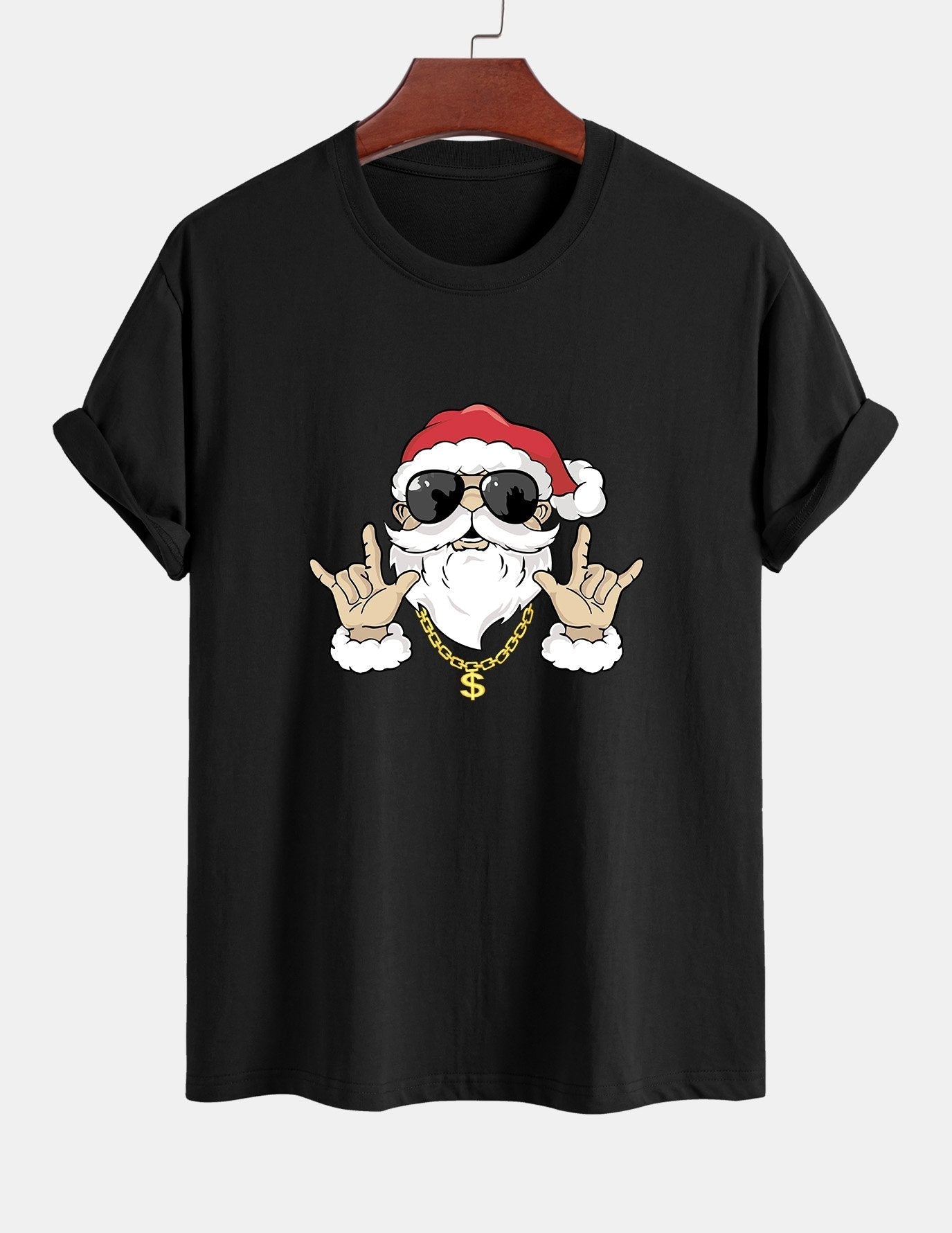 Regular Fit Hip Hop Santa Print Cotton T-Shirt