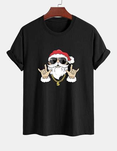 Regular Fit Hip Hop Santa Print Cotton T-Shirt