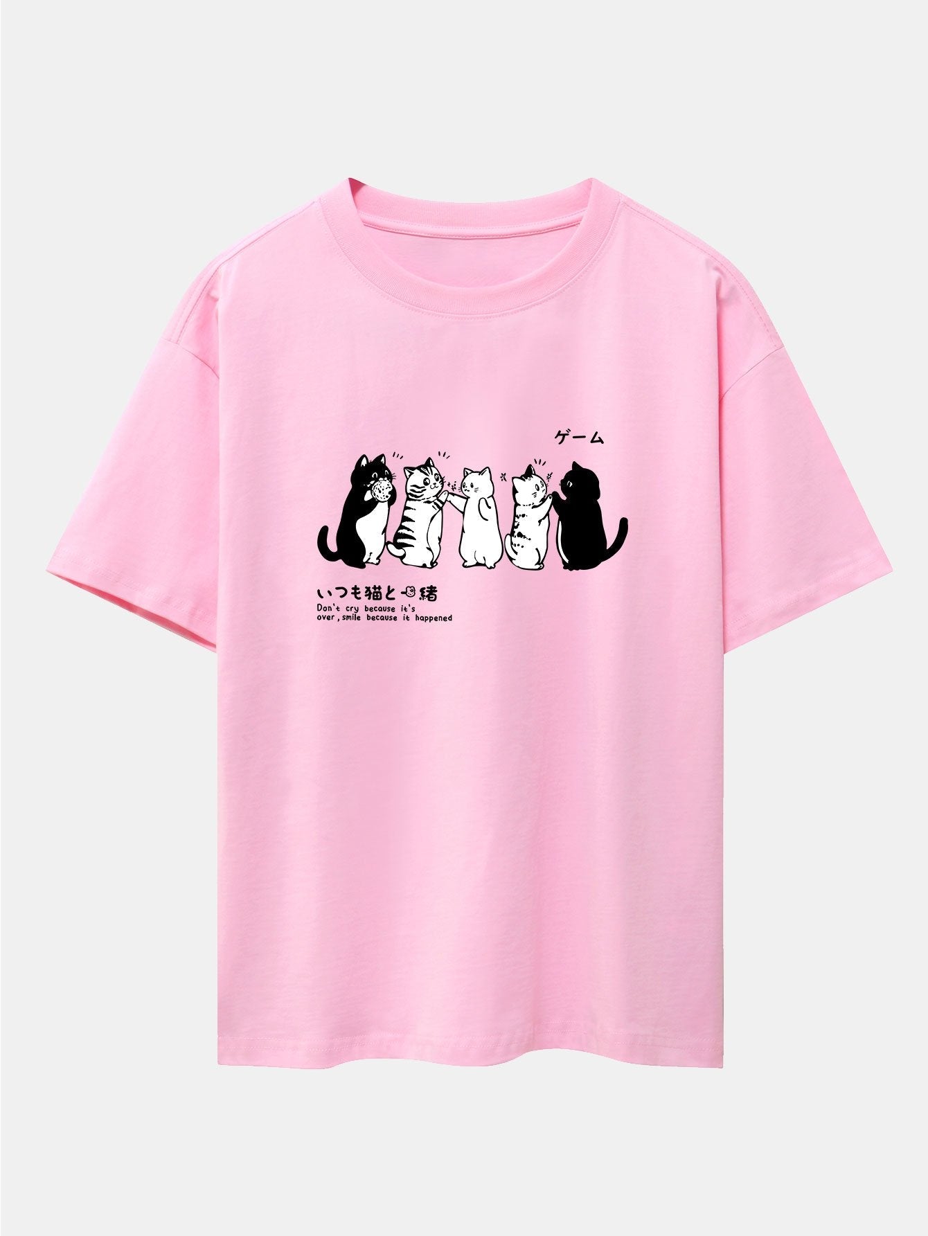 Friend Cat Print Drop Shoulder Oversize T-Shirt