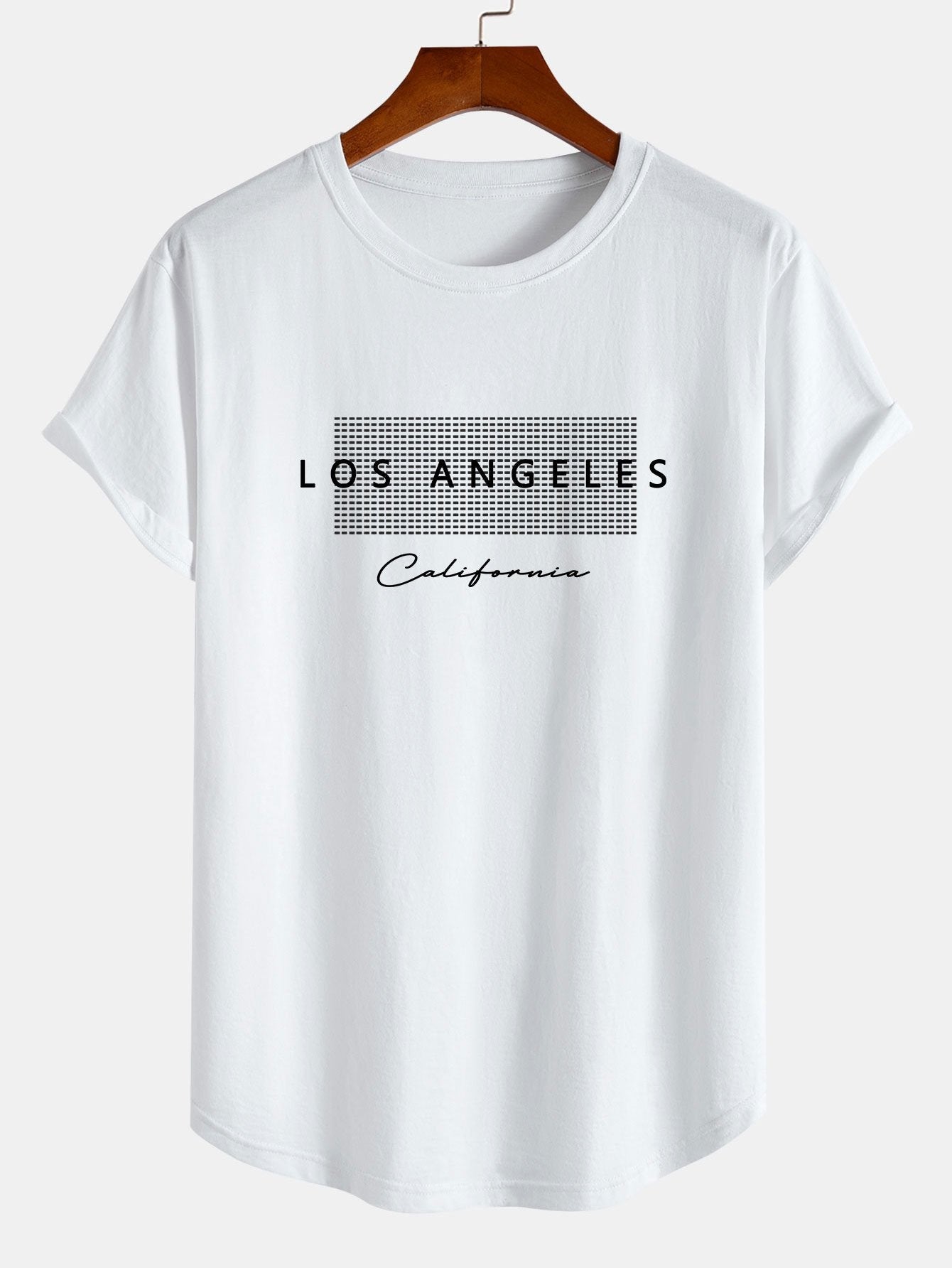 Los Angeles Checkered Print Cotton Arc Hem T-Shirt