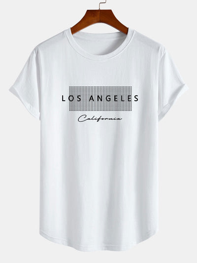 Los Angeles Checkered Print Cotton Arc Hem T-Shirt