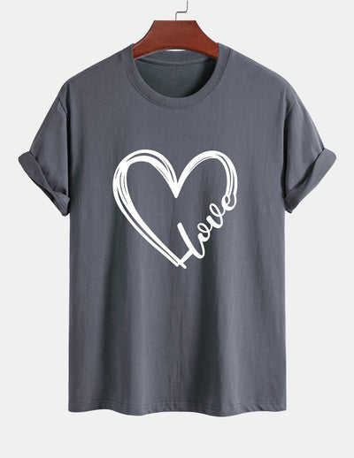 Regular Fit Heart Print Cotton T-Shirt