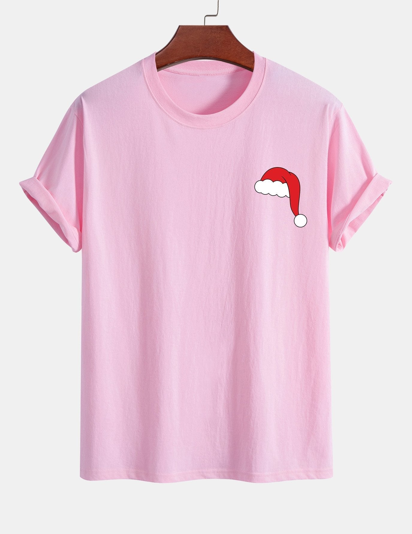 Regular Fit Santa Hat Print Cotton T-Shirt