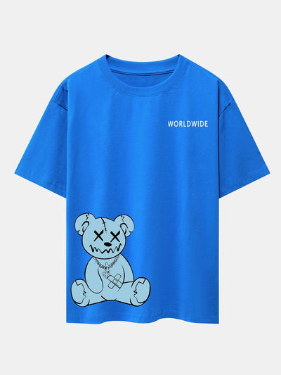 Worldwide Bear Print Drop Shoulder Oversize T-Shirt
