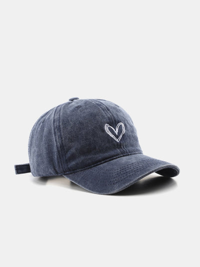 Heart Embroidery Washed Distressed Baseball Cap