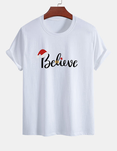 Regular Fit Christmas Believe Print Cotton T-Shirt