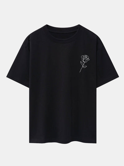 Simple Rose Print Drop Shoulder Oversize T-Shirt