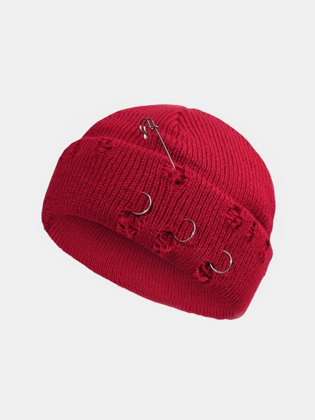 Street Hip-hop With Perforated Iron Ring Pin Knit Hat