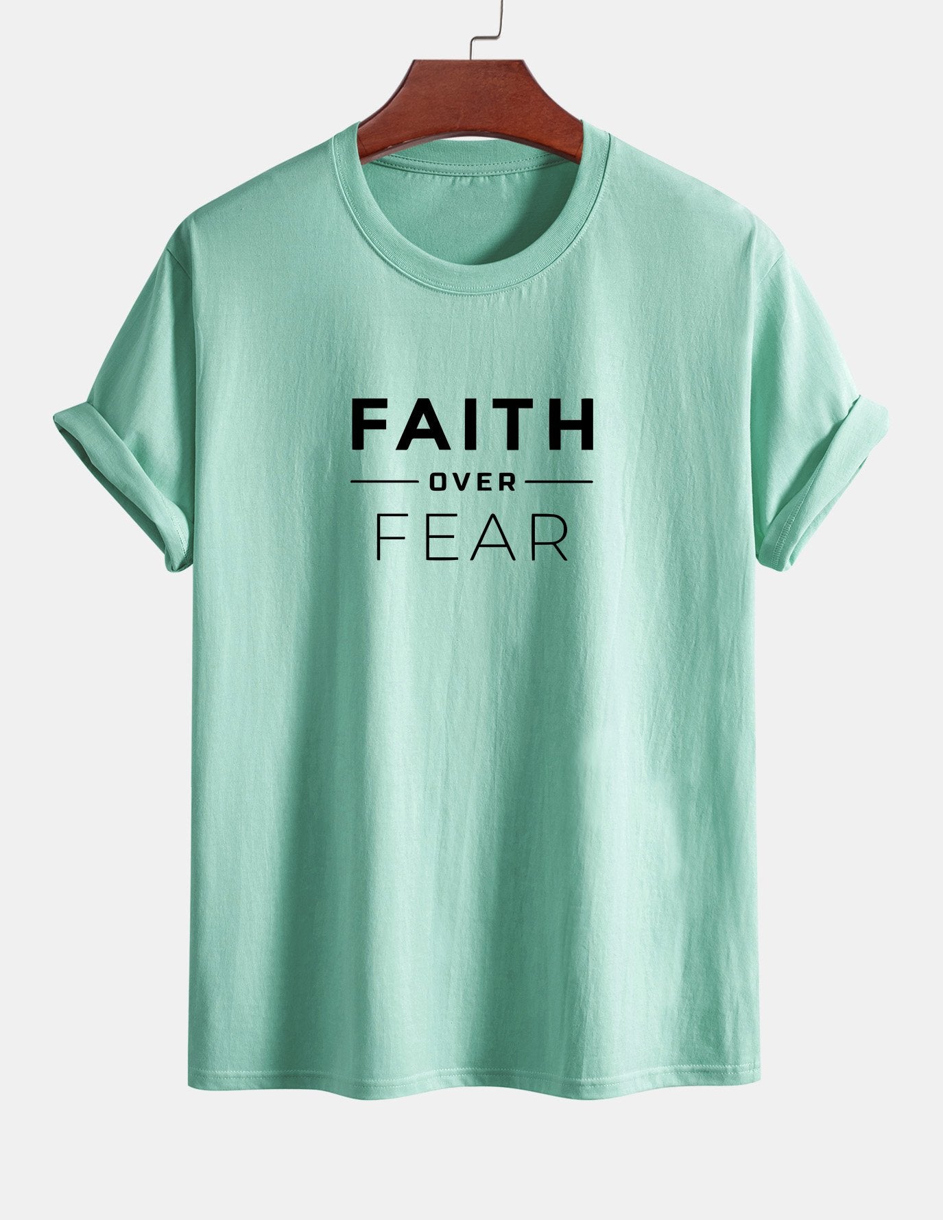 Regular Fit Faith Over Fear Print Cotton T-Shirt