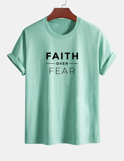 Regular Fit Faith Over Fear Print Cotton T-Shirt