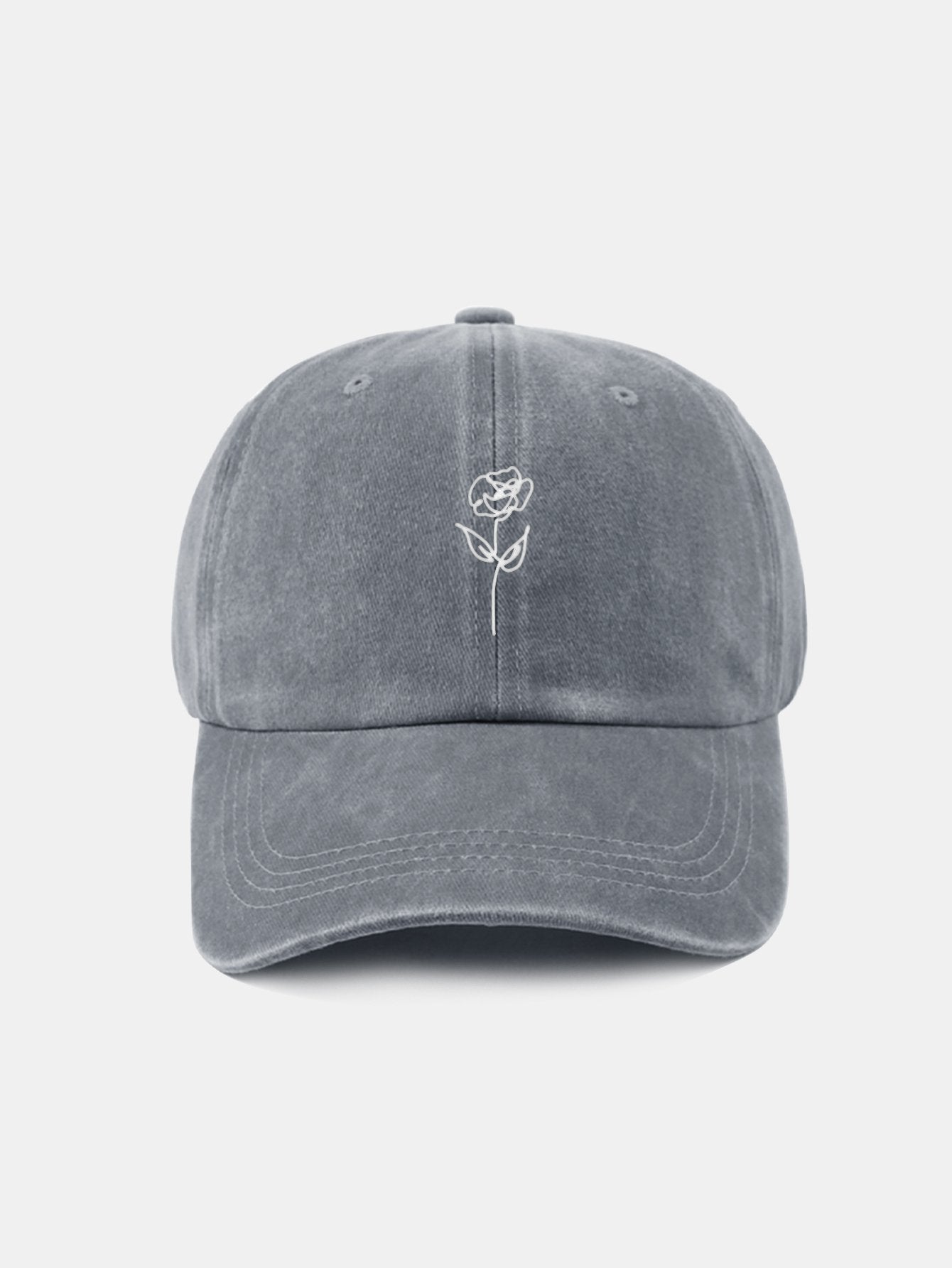 Line Rose Pattern Washed Cotton Decorative Baseball Cap