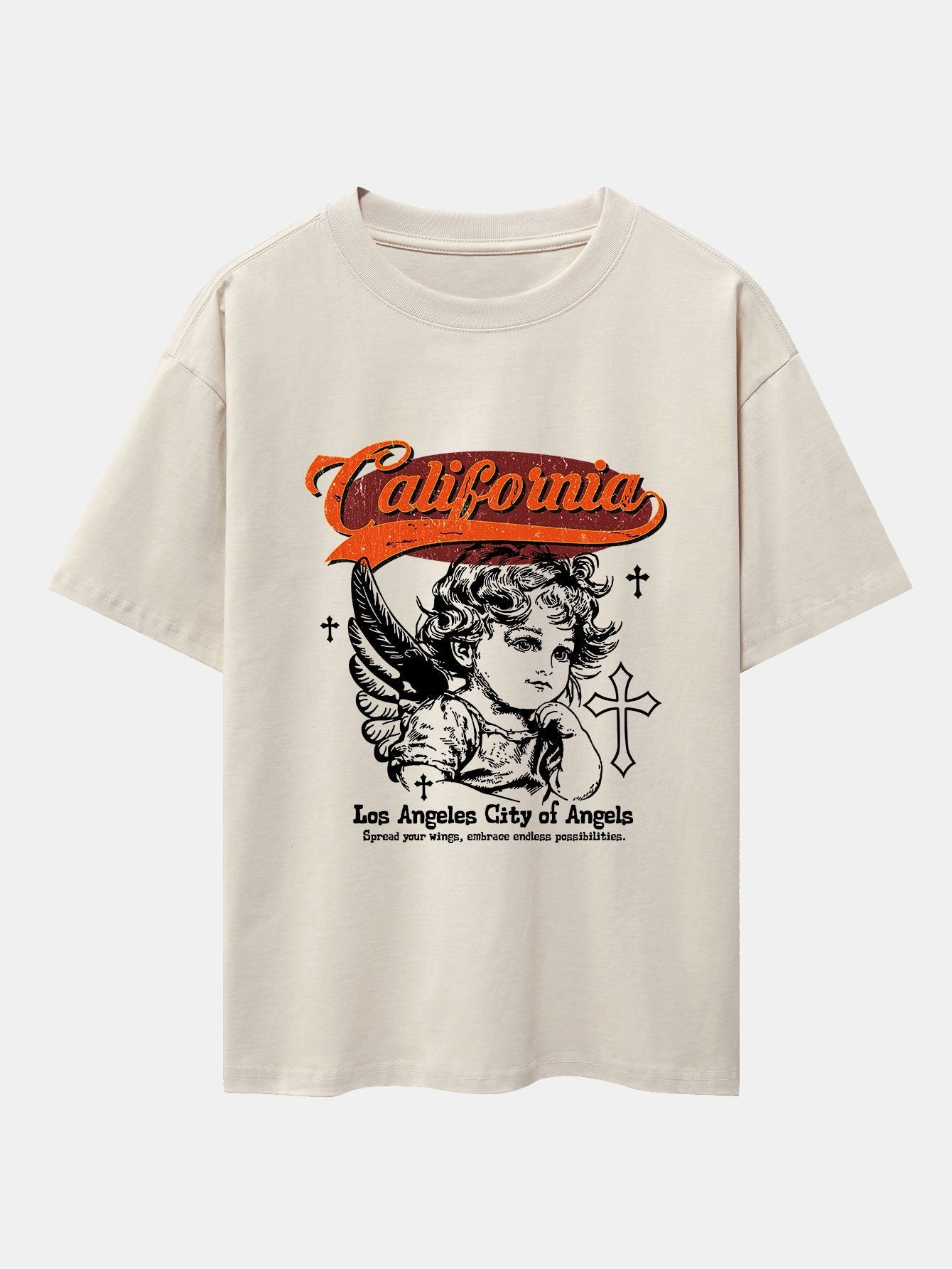 California Angel Print Drop Shoulder Oversize T-Shirt