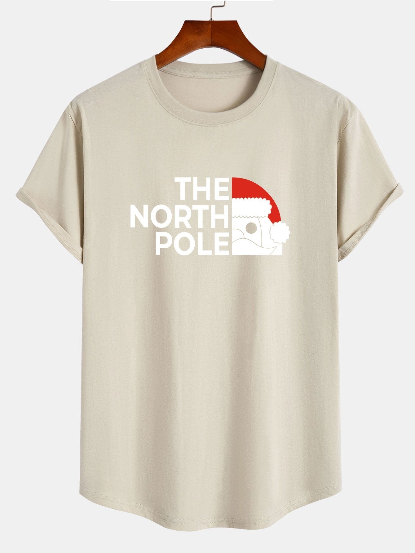 Santa Claus Slogan Print Cotton Arc Hem T-Shirt