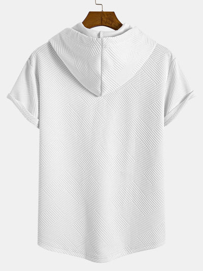 Striped Jacquard Hooded Arc Hem T-Shirt