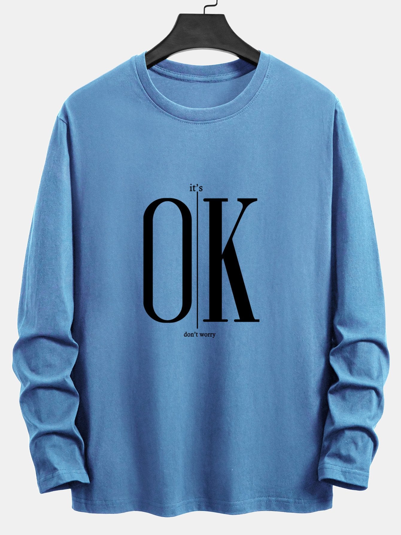 Long Sleeve OK Slogan Print Cotton T-Shirt