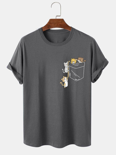 Cute Pocket Cat Print T-Shirt