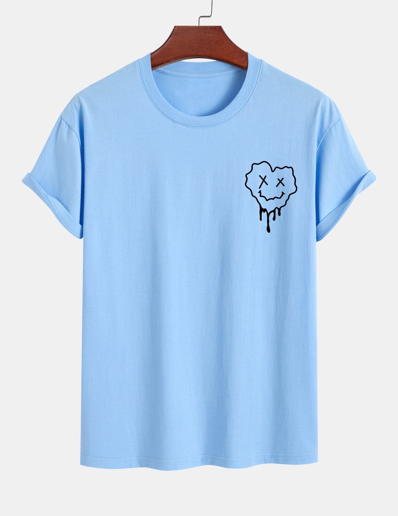 Regular Fit Dissolving Heart Smiley Face Print Cotton T-Shirt