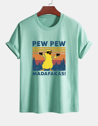 Regular Fit PEW PEW MADAFAKAS Duck Print Cotton T-Shirt