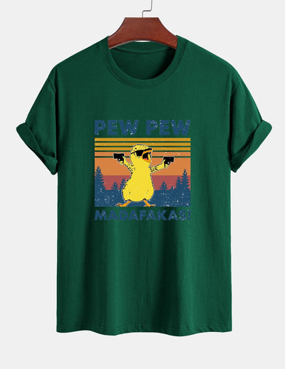 Regular Fit PEW PEW MADAFAKAS Duck Print Cotton T-Shirt