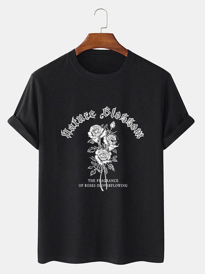 Gothic Style Rose Print T-Shirts