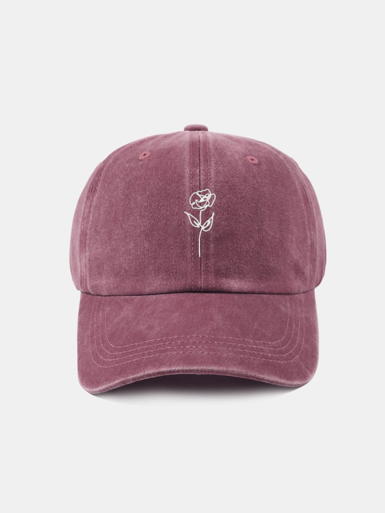Line Rose Pattern Washed Cotton Decorative Baseball Cap