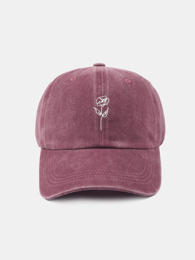 Line Rose Pattern Washed Cotton Decorative Baseball Cap
