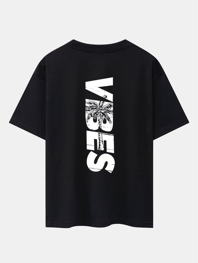 Palm Tree Vibes Slogan Back Print Drop Shoulder Oversize T-Shirt