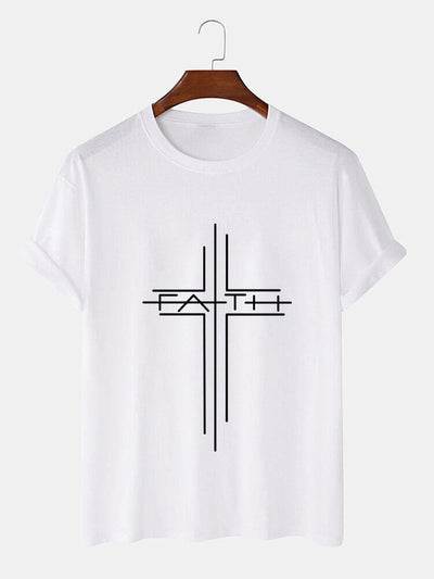 Faith Crucifix Line Print T-Shirts