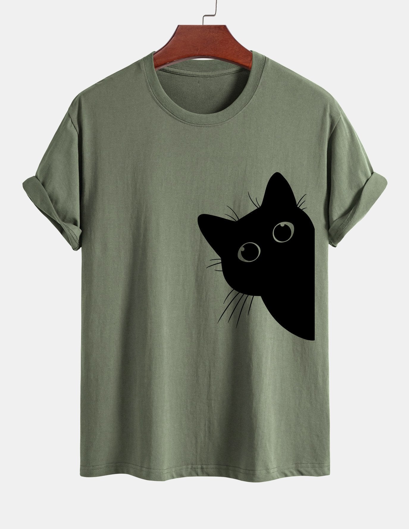 Regular Fit Black Cat Looking Out Print Cotton T-Shirt