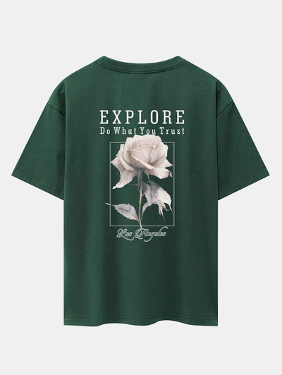 Rose Slogan Back Print Drop Shoulder Oversize T-Shirt