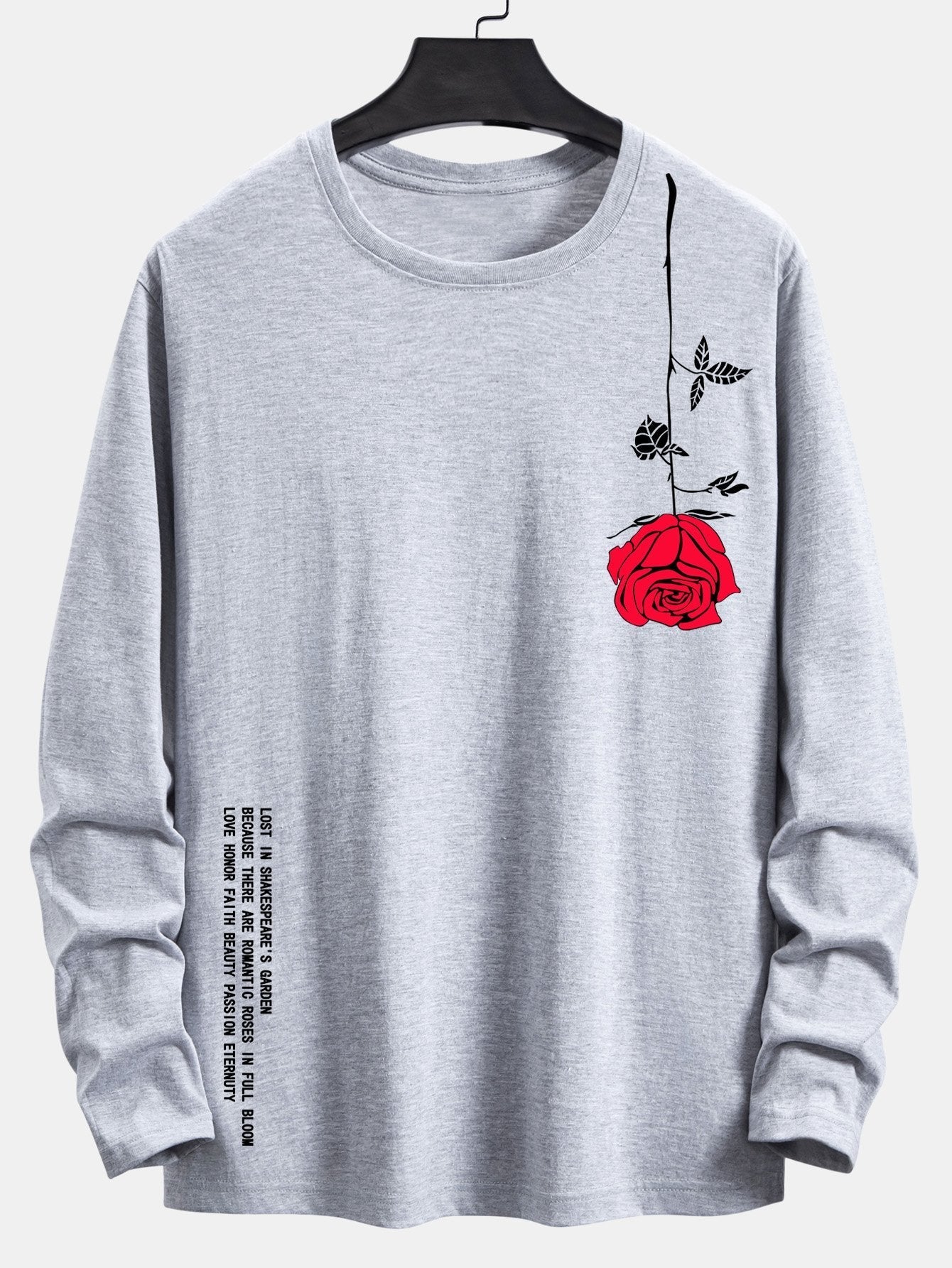 Long Sleeve Rose Slogan Print Cotton T-Shirt