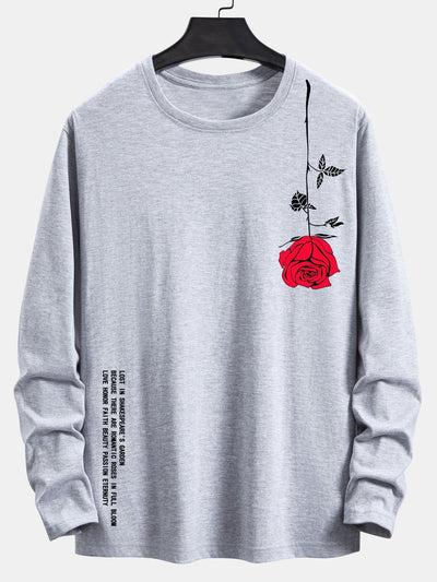 Long Sleeve Rose Slogan Print Cotton T-Shirt
