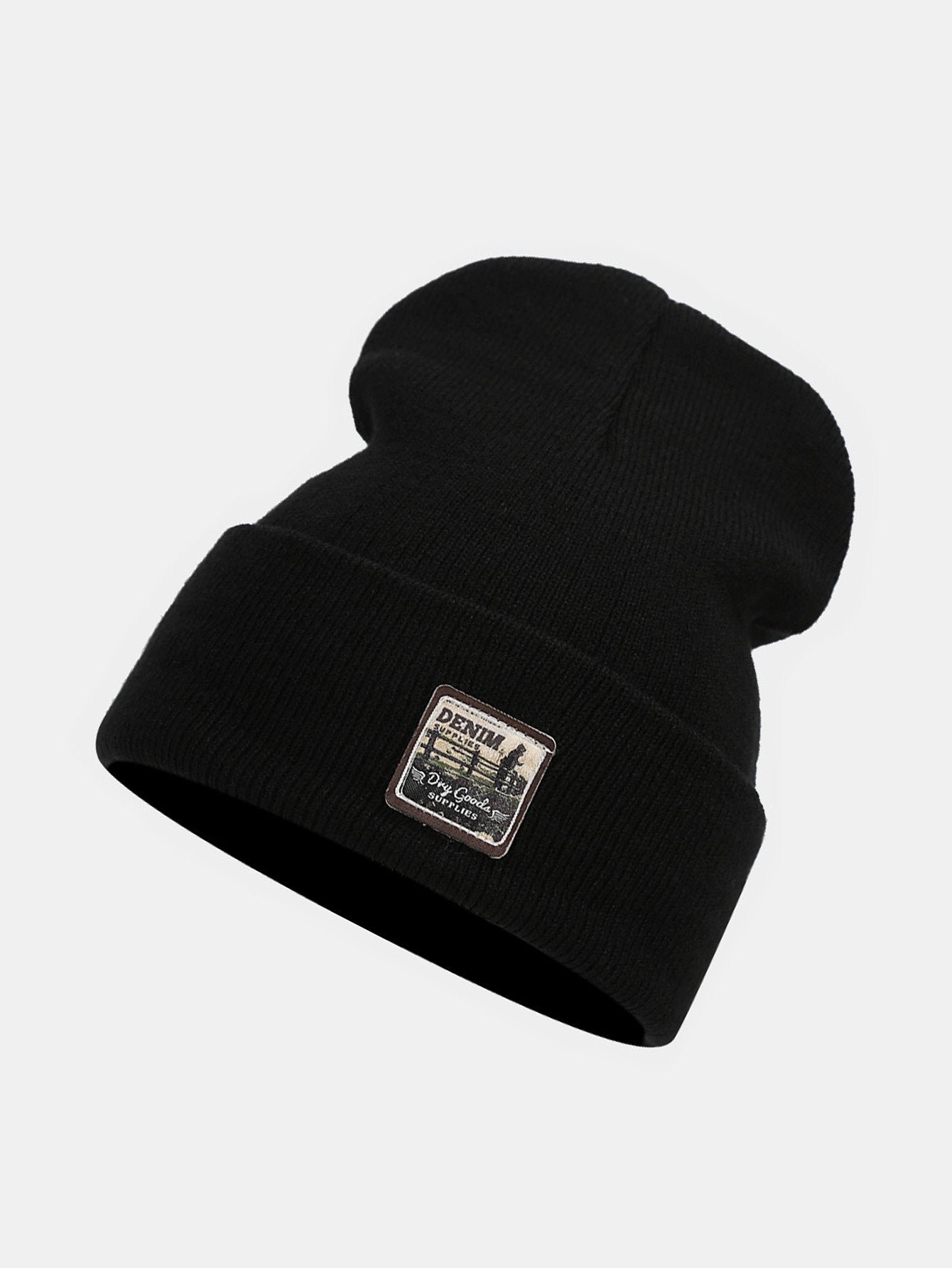 Solid Color Slogan Patch Knit Beanie Hat