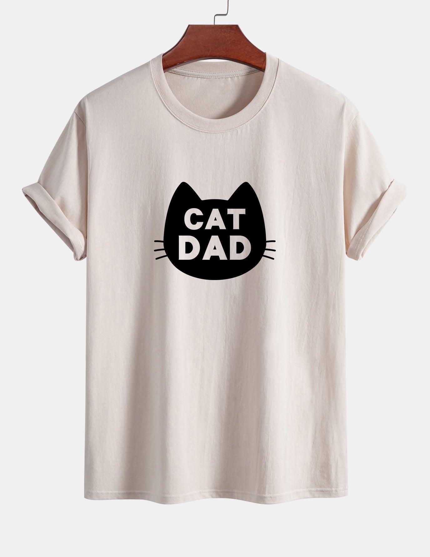 Regular Fit Cat Dad Print Cotton T-Shirt